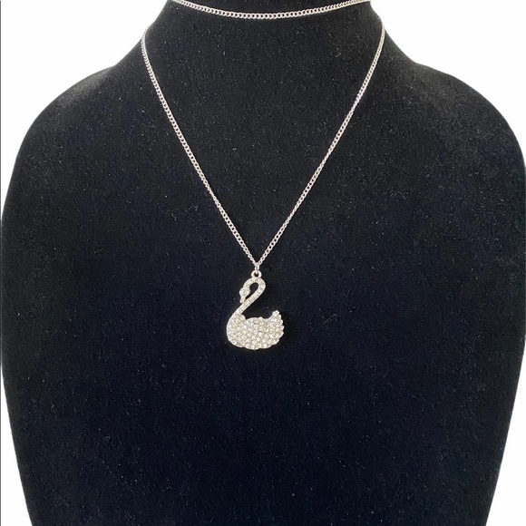 Swan Crystal Necklace Silver Tone 31” - Picture 3 of 13